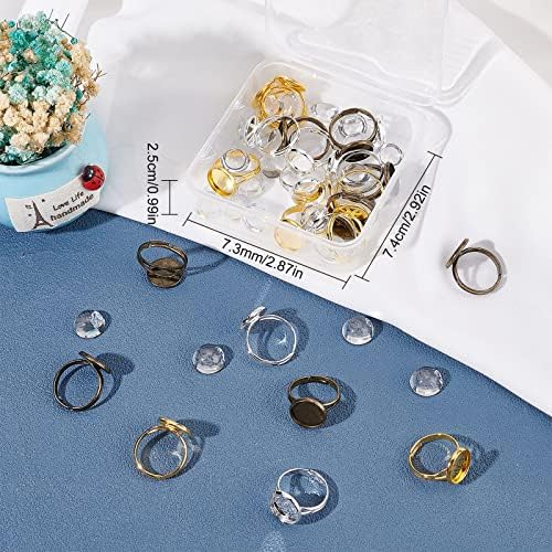SUNNYCLUE DIY 1 Box 60Pcs Adjustable Ring Base Cabochon Rings Making Kit 30Pcs Finger Rings Blanks Blank Ring Bases Tray 30Pcs 12mm Flat Round Glass Cabochons for Jewelry Making Kits Crafts Supplies - Image 7