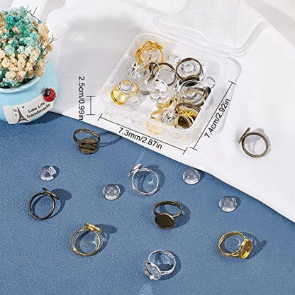 SUNNYCLUE DIY 1 Box 60Pcs Adjustable Ring Base Cabochon Rings Making Kit 30Pcs Finger Rings Blanks Blank Ring Bases Tray 30Pcs 12mm Flat Round Glass Cabochons for Jewelry Making Kits Crafts Supplies - Image 7
