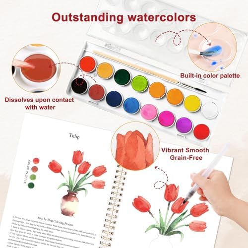 Flowers Watercolor Workbook, Watercolor Painting Book Kit - Image 5