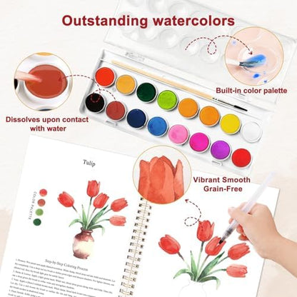 Flowers Watercolor Workbook, Watercolor Painting Book Kit - Image 5
