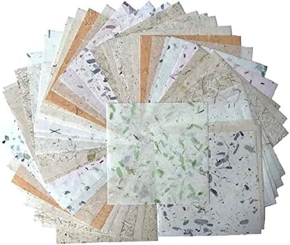 Natural Fiber Mulberry Paper 8 x 8 Inches, 50 Sheets Handmade Banana Bark, Flowers, Leaves,& Botanical Paper for Origami, Scrapbooking, Card Making, DIY Crafts, Mixed Media & Decorative Projects by RATREE888