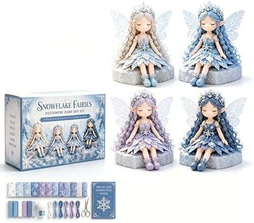 Fairy Patchwork DIY Collection, Flower Fairies Sewing Kit for Adults & Beginners, Make 4pcs Fabric Fairy Dolls with Pre-Cut Materials, Handmade DIY Craft Gift & Home Decor (Snowflake Fairies) by Unknown