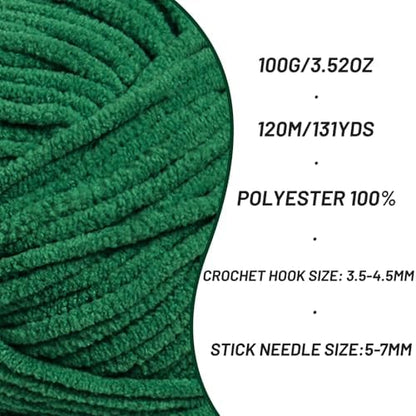 Plush Chunky Chenille Yarn for Crocheting, Soft Fluffy Velvet Yarn for Crocheting Amigurumi, Fuzzy Baby Blanket Knitting 200g/262yds Bulky(2 Greener) - Image 2