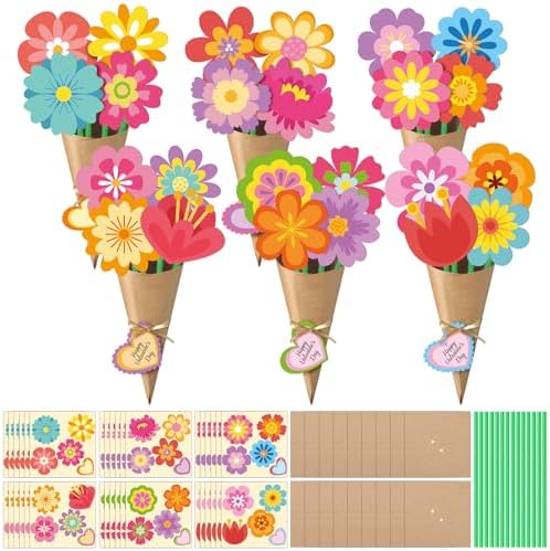 Motipuns 36 Set Graduation Flower Bouquet Craft Kit DIY Flower Paper Crafts Colorful Make Your Own Teachers Gifts for 2026 End of Year Last Day of School Gifts Handmade Project Home Activities by Motipuns