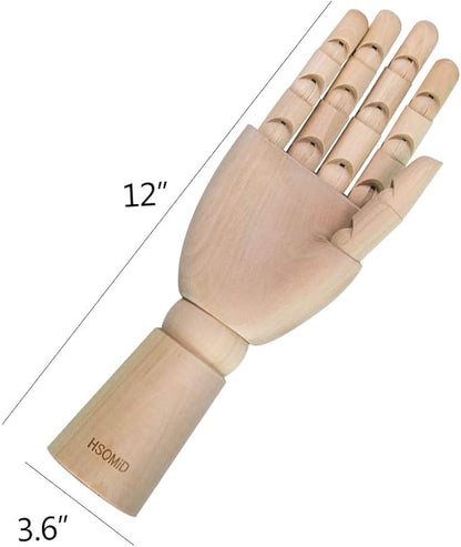 HSOMiD Flexible Wooden Hand Model Moveable Wooden Artists Manikin Hand Figure 12 Inches Men Right Hand Model for Sketching Drawing Painting Home Office Desk Decoration (12 Inch Right Hand)
