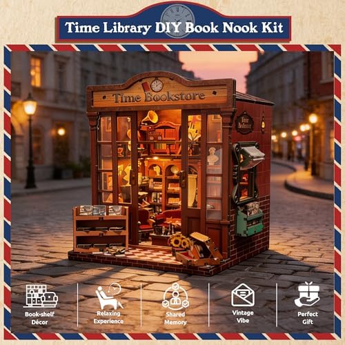 DIY Book Nook, Miniature House Kit with LED Lights - Timeless Bookstore - Image 2