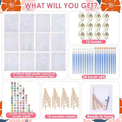RoundFunny 12Set Paint by Numbers Kit for Adult Garden Bloom Painting 8x10 - Image 2