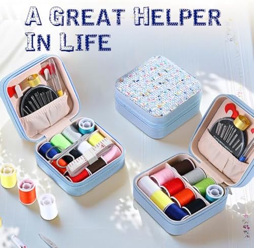 Sewing Kit, Portable Kit for Adults, Stylish Mini Sewing Supplies Set | in Storage Box with Needle & Thread Accessories for Students & Beginners | 3.94x3.94in (Blue) - Image 5
