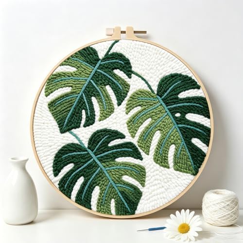 FREEBLOSS DIY Punch Needle Kit for Beginners Monstera Deliciosa Embroidery Punch Needle Starter Craft Set with Instructions Embroidery Hoop Complete Tools for Adults Gift Decoration, 7.9"/20cm - Image 5