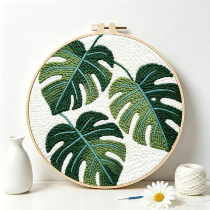 FREEBLOSS DIY Punch Needle Kit for Beginners Monstera Deliciosa Embroidery Punch Needle Starter Craft Set with Instructions Embroidery Hoop Complete Tools for Adults Gift Decoration, 7.9"/20cm - Image 5