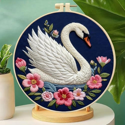 FRANDEK DIY Flower Swan Stamped Embroidery Kit with Hoop for Adults - Image 7