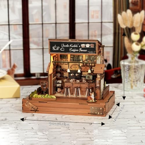 DIY Miniature House Kit (Vintage Coffee Shop) Tiny Dollhouse Kits for Adults to Build, Mini Model Kits with LED&Music Box, Wooden Adults Crafts Puzzles, Birthday Gifts for Family Friends - Image 4