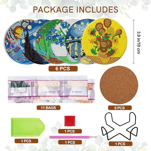 EWJRNSF 6 PCS Landscape Diamond Art Coasters Kit with Holder for Adults - Image 2