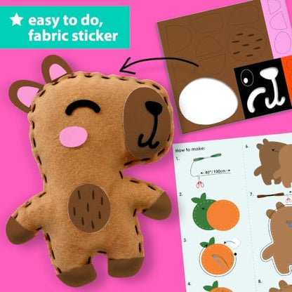 KRAFUN Beginner Sewing Kit, Sew Capybara & Orange, Pre-Cut Felt, Ages 5+ - Image 5