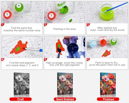 TUMOVO Paint by Numbers for Adults and Kids Modern Impressionism Flowers DIY Paint by Number Oil Paintings Arts and Crafts Paint by Numbers Kits Acrylic Painting Framed 16 x 20 Inch - Image 4