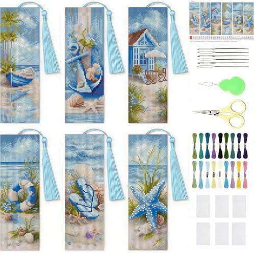 NEGEKFKX 6 Pcs Beach Cross Stitch Bookmark Kit for Adult Beginners by NEGEKFKX