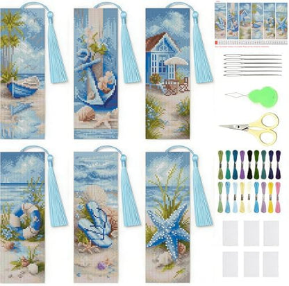NEGEKFKX 6 Pcs Beach Cross Stitch Bookmark Kit for Adult Beginners by NEGEKFKX