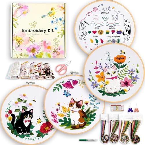 4-Piece Cat Embroidery Kit for Beginners, Needle Point Kit Adults Beginner by ZWZRAFT