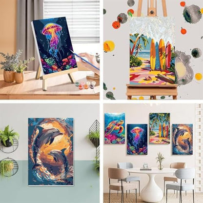 4 Pack Beach Paint by Numbers for Adults with Framed Canvas - Wooden Easel - Image 5
