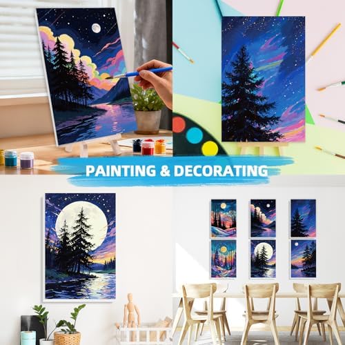 EggSun 6 Pack Framed Paint by Numbers Kit for Adults,Beginners with Wooden Easel,DIY Acrylic Oil Painting Paint by Numbers Kits on Canvas for Home Decor(Moon Mountain Lake Landscape,8x12Inch) - Image 6