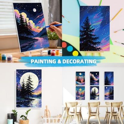 EggSun 6 Pack Framed Paint by Numbers Kit for Adults,Beginners with Wooden Easel,DIY Acrylic Oil Painting Paint by Numbers Kits on Canvas for Home Decor(Moon Mountain Lake Landscape,8x12Inch) - Image 6