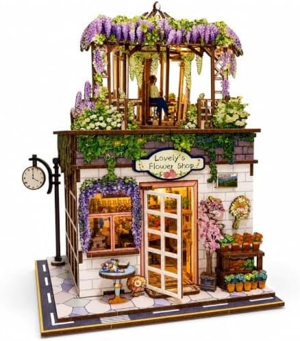 Evankin Flower Shop Book Nook Kit, DIY Miniature House with LED Light by Evankin