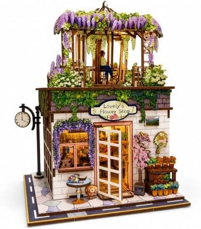 Evankin Flower Shop Book Nook Kit, DIY Miniature House with LED Light by Evankin