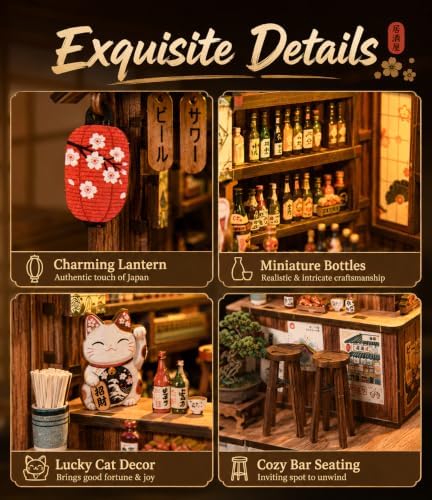 Book Nook Kit DIY Miniature House with LED Lights, 3D Wooden Puzzle Tavern for Adults, Mini Dollhouse Building Kit, Creative Home Decor Gift for Women & Men - Image 4