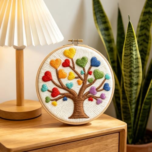 INFUNLY 2 Set Tree of Life Punch Needle Kit for Beginners Tree of Love Punch Needle Embroidery Kits for Adults DIY Punch-Stitching Kit with Instruction Threader Needles Hoop for Wall Decor 8.7''x8.7'' - Image 6