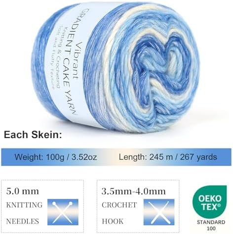 Aeelike Cake Yarn for Crocheting, Soft Ombre Crochet Yarn, Light Blue - Image 2