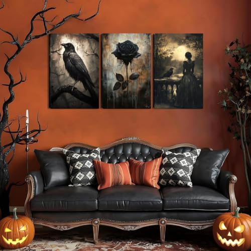 3 Pack Crow Paint by Numbers Kit for Adults Framed Canvas, Frameworkless - Image 2