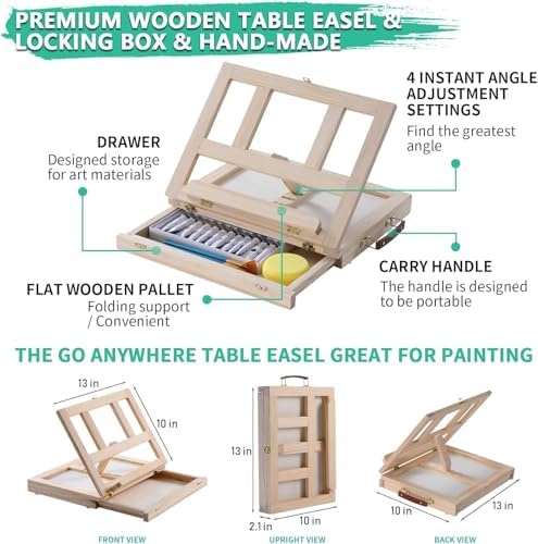 54 Pieces Complete Acrylic Paint Set with Portable Wooden Tabletop Easel - Image 5