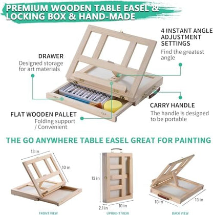 54 Pieces Complete Acrylic Paint Set with Portable Wooden Tabletop Easel - Image 5