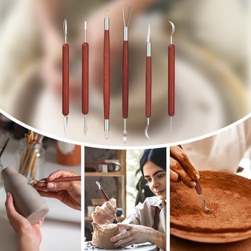 Amrules 6 Pcs Double-Ended Clay Carving Tools Set for Adults, Red - Image 5