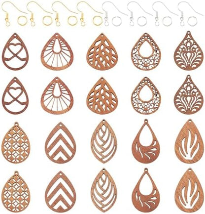 Elecrelive 20pcs Teardrop Wooden Earring Charms Wood Cutouts Earring Blanks Kit Boho Drop Pendants for DIY Earring Necklace Jewelry Making by EEEELECRELIVE