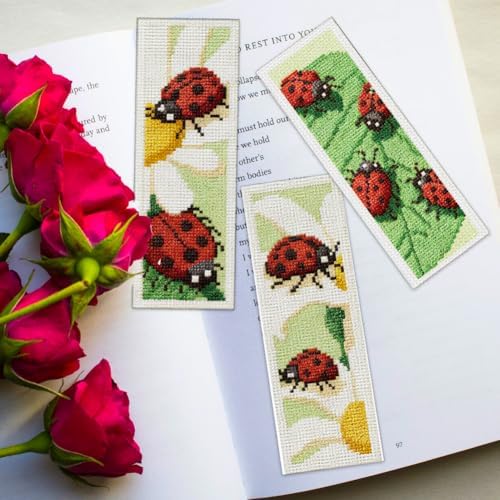 ORIGACH 6 Set Ladybug Cross Stitch Bookmark Kit for Beginner - Image 5