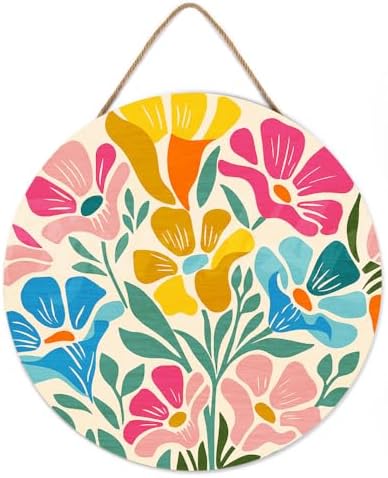 Figured'Art Paint by Numbers Kit for Adults on Wood Slice, 11.8in Diameter - Colorful Floral Pattern - Craft Art Painting DIY Canvas - Image 2