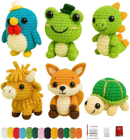 GUOXIAOER 6Pcs Crochet Kit for Beginners, DIY Craft for Adults, Great Gife for Crochet Lovers, Crocheting Animal Kits with Step by Step Videos,Yarn,Crochet Hook,Birthday, Holiday Gift (Crochet A) - Image 2