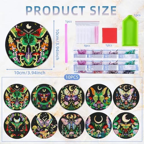 EWJRNSF 10 PCS Butterfly Diamond Art Coasters Kit with Holder for Adults - Image 2