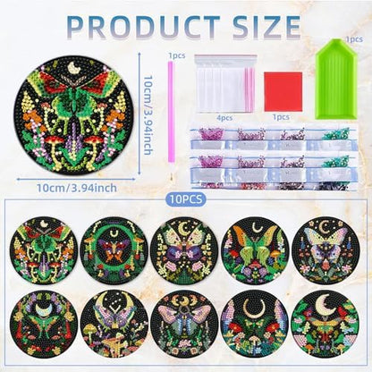 EWJRNSF 10 PCS Butterfly Diamond Art Coasters Kit with Holder for Adults - Image 2