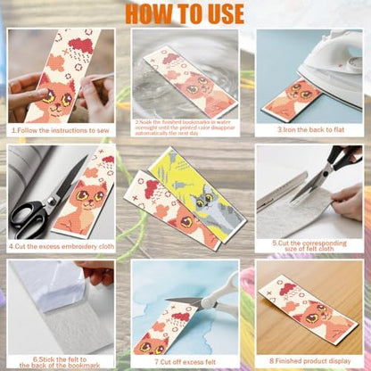 FREEBLOSS 12 Set Cross Stitch Bookmark Kits Colorful Pet Pattern Stamped Cross Stitch Kit 11CT Embroidery Kit with Instructions for Beginners 8 * 2.4inch - Image 5