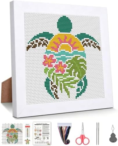 Sea Turtle Stamped Cross Stitch Kits for Beginners Adults with Framed by WUSARPLY