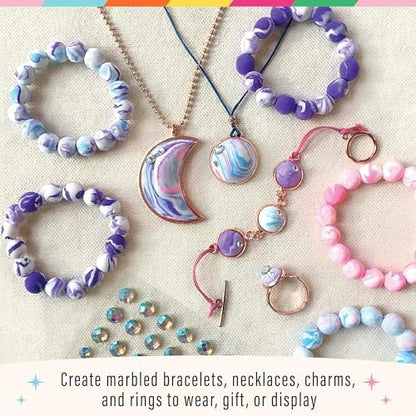 Bright Stripes Wish*Craft Marbled Moon DIY Jewelry Kit for Kids, Ages 8+ - Image 2