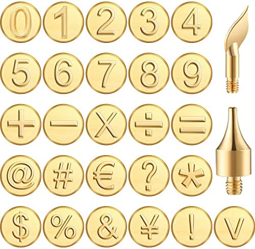 Honoson 28 Pieces Wood Burning Number Tips Stamps Kit Tool, Numbers and Symbol Copper Mold Carving Set for DIY Embossing Carve Crafts Wooden Burning Stencil Kits Hobby Woodworking Tools by Honoson