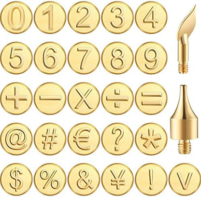 Honoson 28 Pieces Wood Burning Number Tips Stamps Kit Tool, Numbers and Symbol Copper Mold Carving Set for DIY Embossing Carve Crafts Wooden Burning Stencil Kits Hobby Woodworking Tools by Honoson