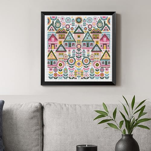 FREEBLOSS 11CT Vector Cottage Stamped Cross Stitch Kits Complete Embroidery Kits with Instruction Cross Stitch Wall Hanging Kit for Needlepoint Adults Wall Art Decoration 18x18in/45x45cm - Image 6