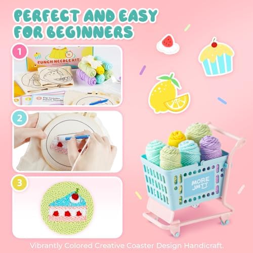 punch needle kit-6,embroidery kit for beginners,punch needle kits adults beginner,needles, curved scissors, a tool storage box, yarn, easy-to-follow instructions, and tutorial videos-Fruit Dessert - Image 6