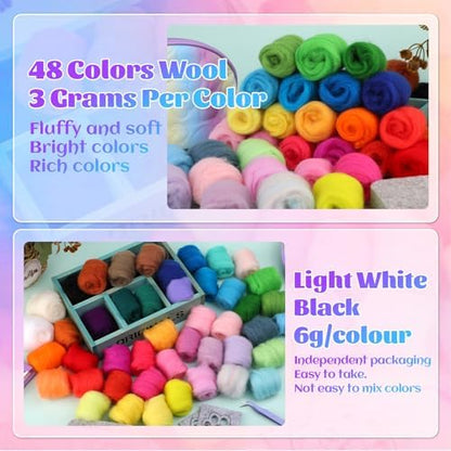 Mayboos Needle Felting Kit, 50 Colors Wool Roving Set with 2 Storage Bags - Image 3