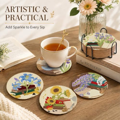 DOTZSO Diamond Art Coaster Kit 8Pcs Book Diamond Painting Coaster 4×4in - Image 6