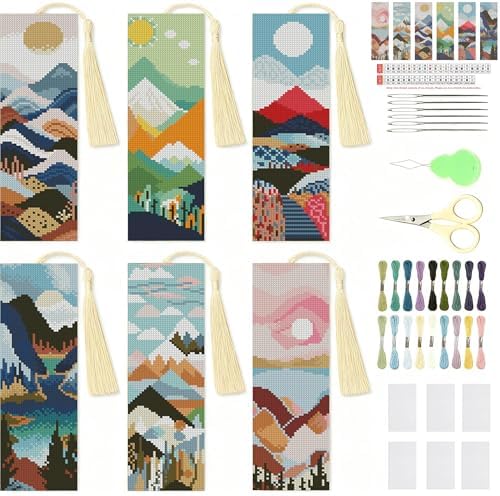 NEGEKFKX 6 Pcs Landscape Cross Stitch Bookmark Kit for Adult Beginners by NEGEKFKX